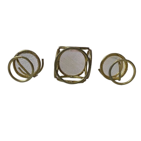 Vintage Brass Dollhouse Furniture 1 Table 2 Chairs Mesh Gold Furniture - Picture 7 of 8